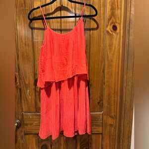 Parker Vibrant Coral Layered Dress
